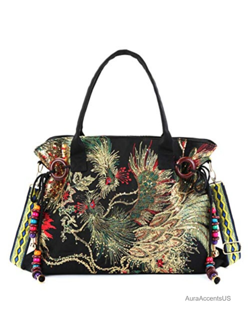 Embroidered Canvas Tote Bag Crossbody Shoulder Bag Phoenix Sequin Hobo